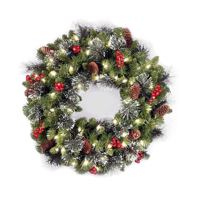 Corona de Navidad de 30 cm con luces, piñas y bayas