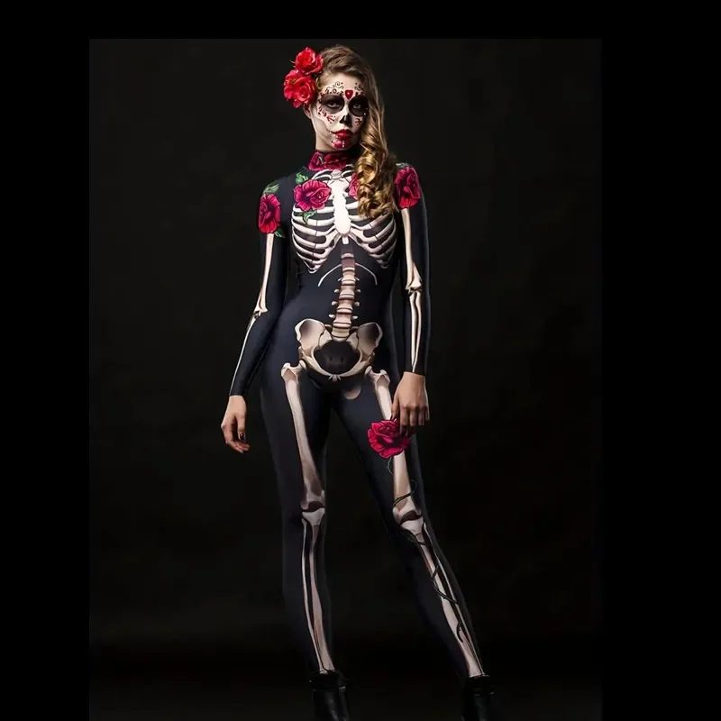 Disfraz de esqueleto con rosas (catrina) para mujer y niña