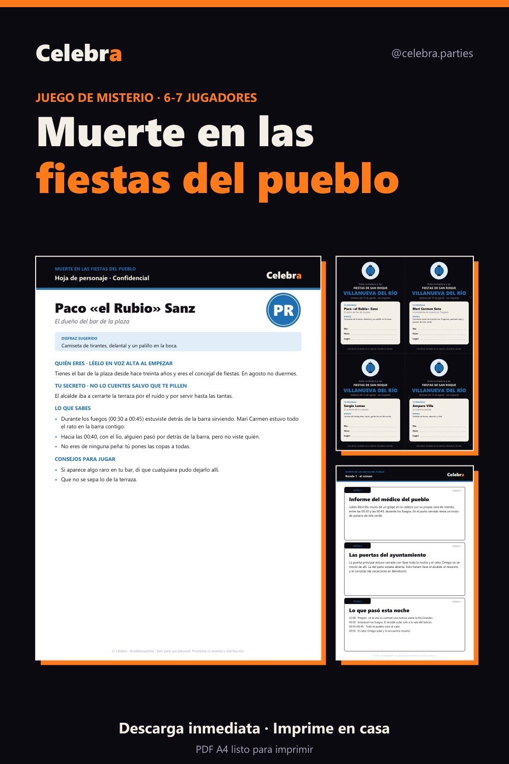 Juego de misterio «Muerte en las fiestas del pueblo»