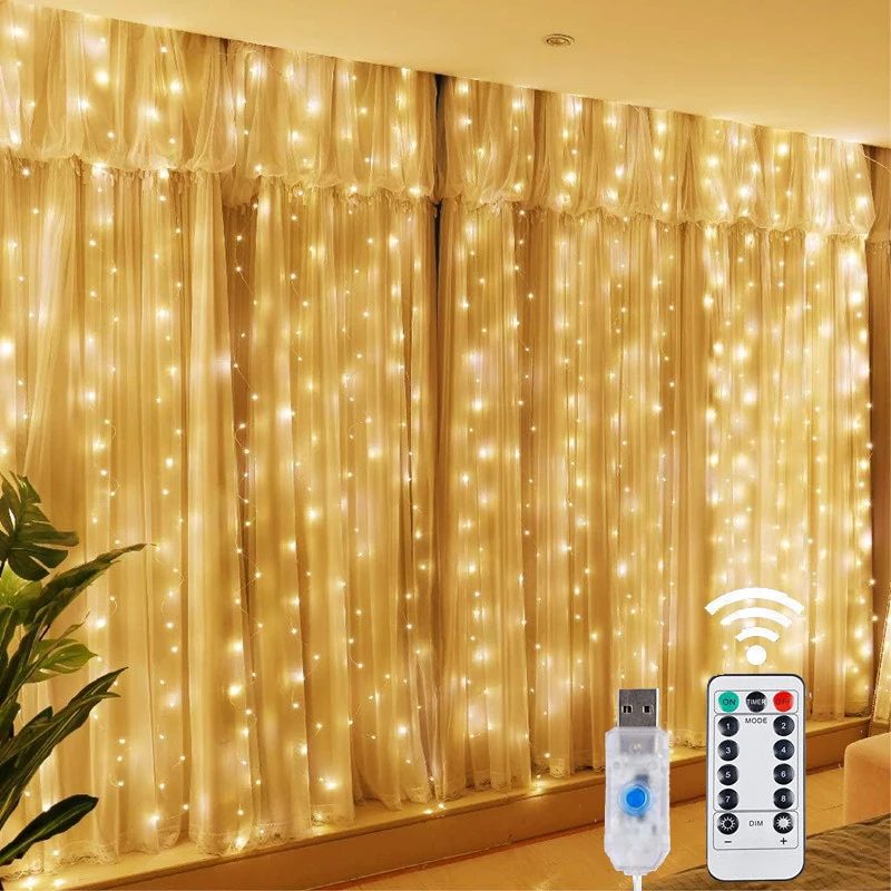 Pack 2 cortinas de luces LED 3 × 3 m con mando