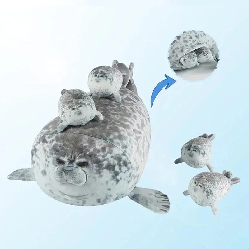 Peluche de foca gigante con 4 crías (40 cm)